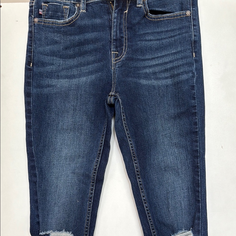 Vigoss Blue Ankle Cropped Jeans with Distressed Knees